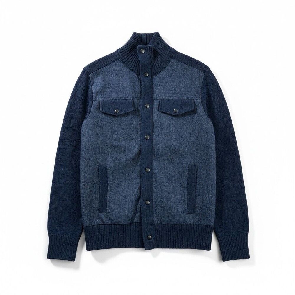 Banana Republic Denim Front  Jacket M Commando Front Knit Full Zip Up Snap Men’s